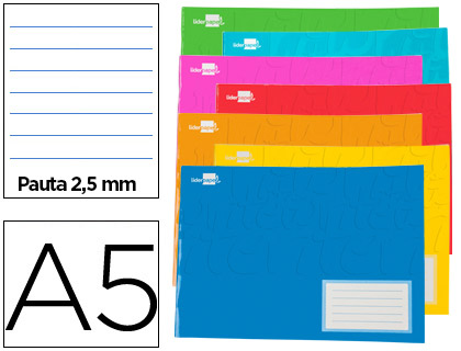 Libreta escolar Liderpapel A5 apaisado 32h 60g/m² pauta 2,5mm. colores surtidos